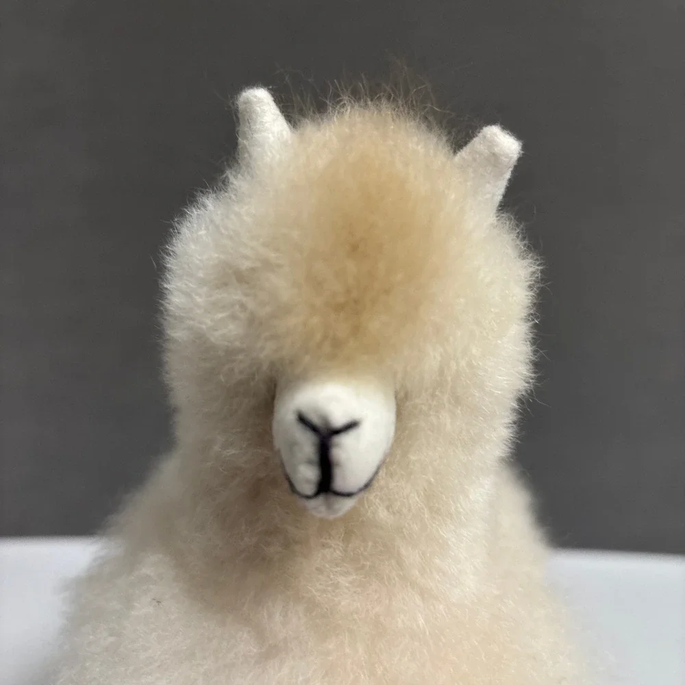 Alpaca Real Fur Figurine Handmade Peru Boho Soft Llama Cream Beige Baby Decor